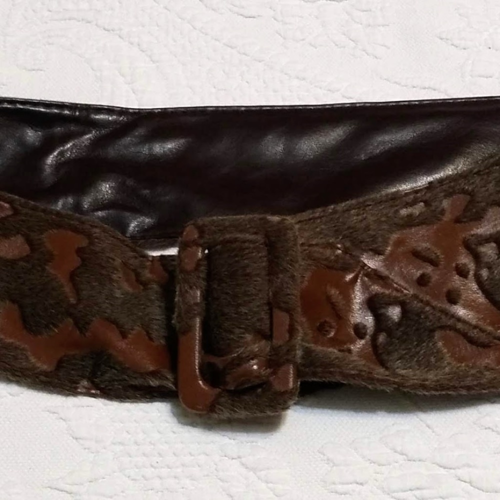 Faux Fur Faux Leather Belt Brown Belt Vegan Belt